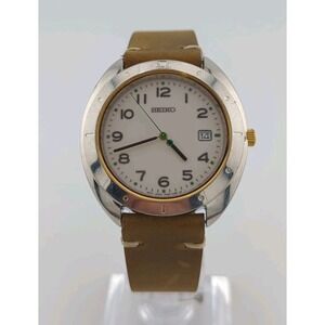 Vintage SEIKO 7n32-f029 Quartz White Dial Date 37mm Men's Watch - New Battery